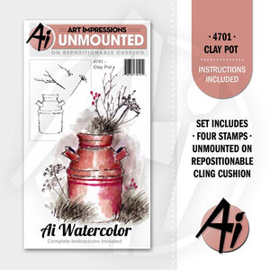 Art Impressions Watercolor Rubber Stamp - Clay Pot