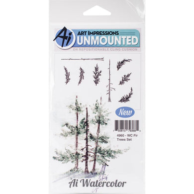 Art Impressions Watercolor Rubber Stamp - Fir Trees Set