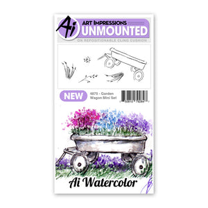 Art Impressions Watercolor Rubber Stamp - Garden Wagon Mini Set