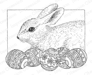 Impression Obsession Rubber Stamp - Bunny with Eggs