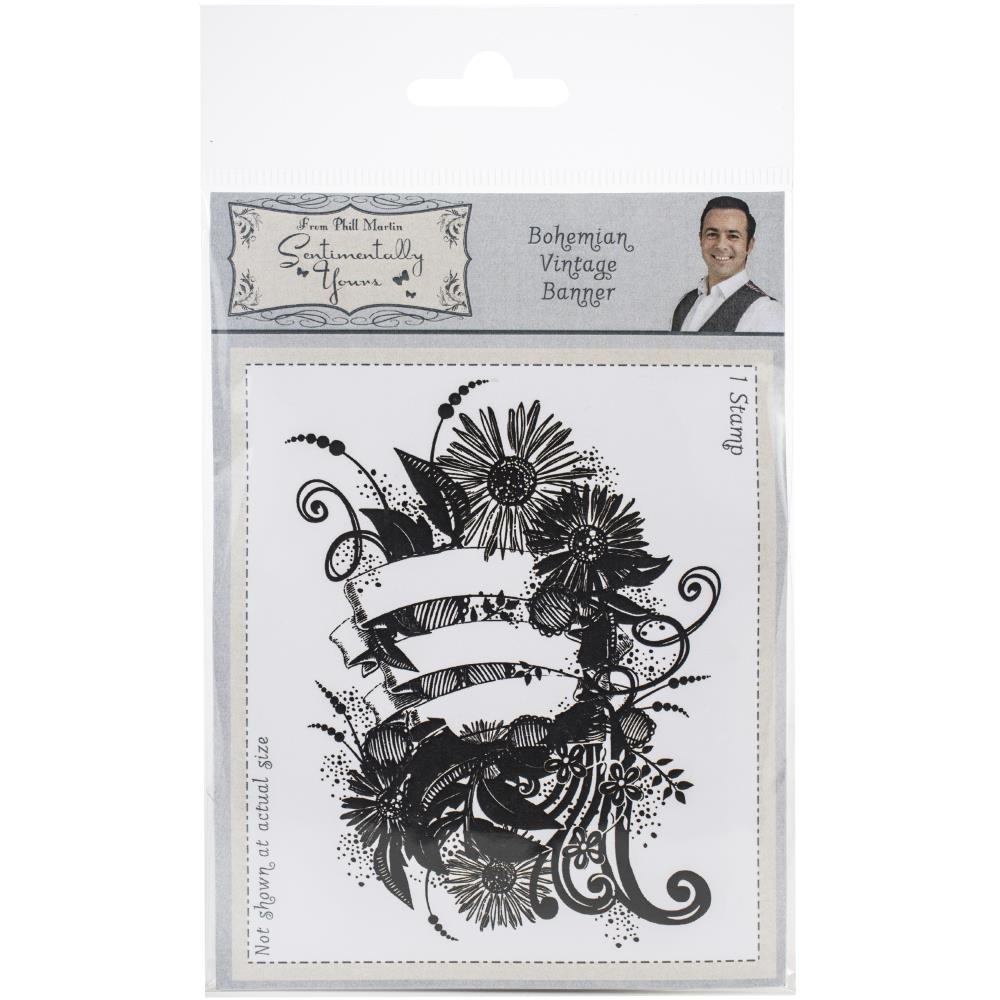 Phill Martin Sentimentally Yours, Bohemian Vintage Banner Rubber Stamp